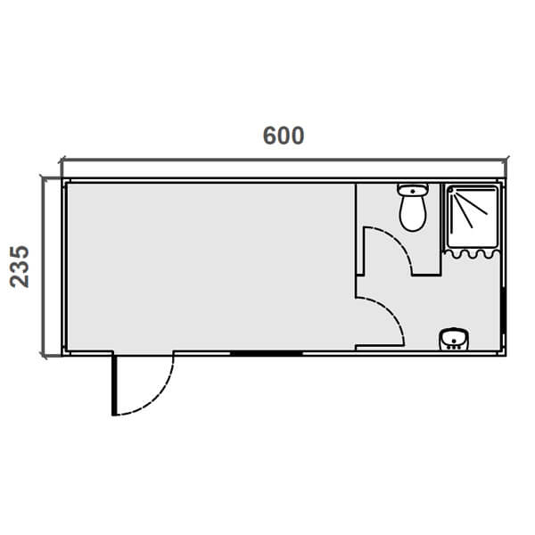 Diagrama Vestuario prefabricado - 6 m, WC, ducha