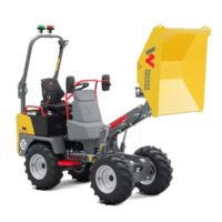 Dumper articulado con tolva elevable para transporte de áridos en obra.