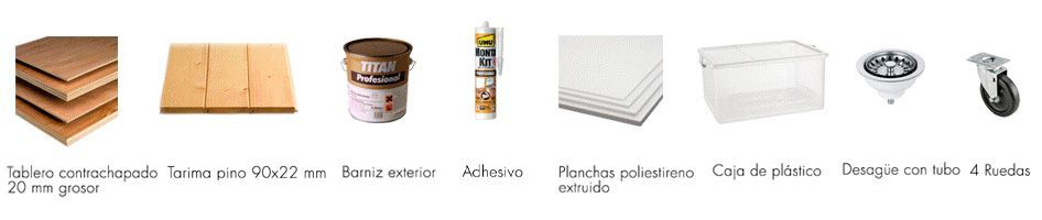 Material para DIY mesa con nevera interior